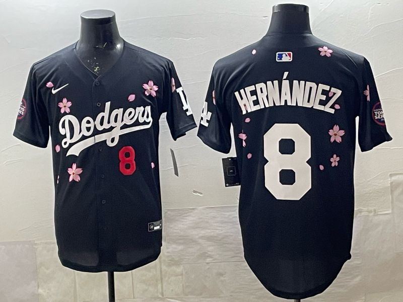 Men 2025 Nike Los Angeles Dodgers #8 Hernandez Black Game MLB Jersey 05
